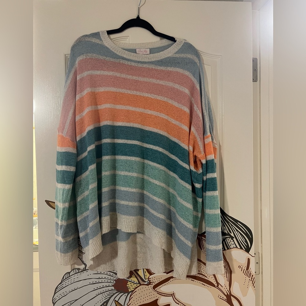 Pink Lily colorful stripe beach sweater